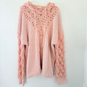 POL Women's Soft Pink Crochet Hoodie Sweater